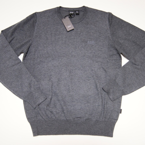 New Hugo Boss Crewneck Gray Wool Sweater Pullover